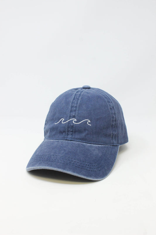 Navy Wave Embroidered Baseball Cap