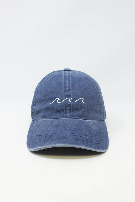 Navy Wave Embroidered Baseball Cap