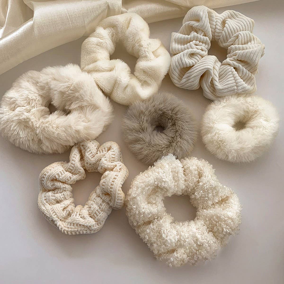 White and Cream Hair Scrunchies