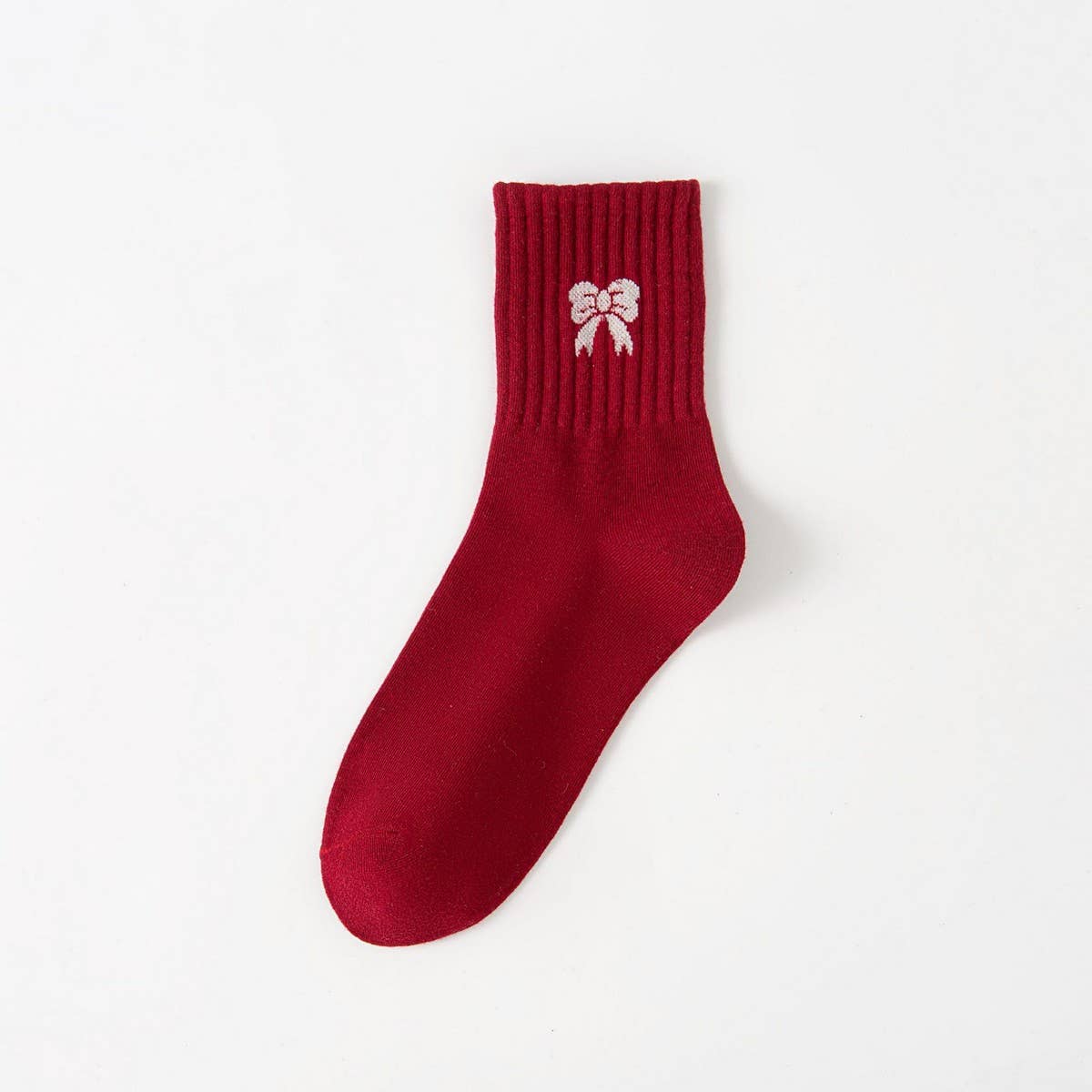 Red and White Bow Cotton Crew Socks