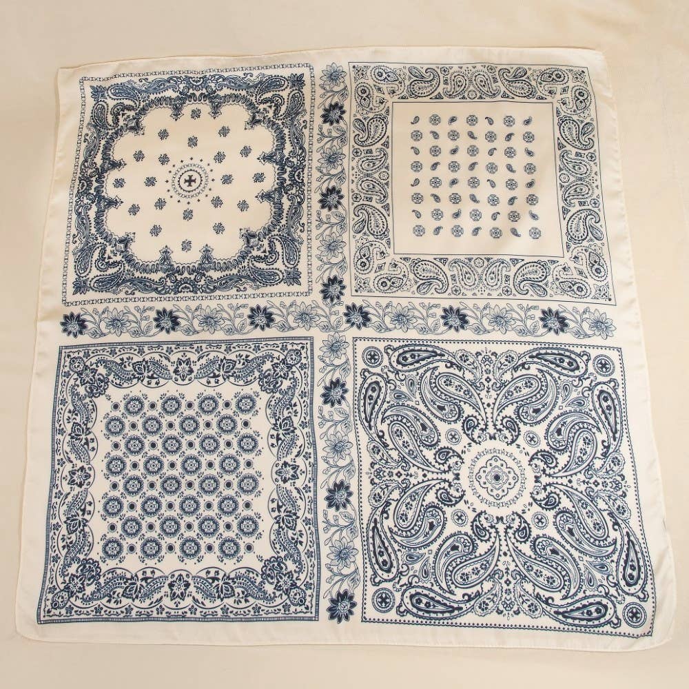 Multi-Patchwork Bandana Paisley Print Satin Square Scarf