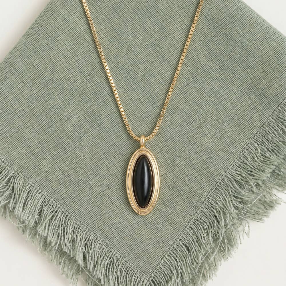 Oval Onyx Bezel Pendant Necklace