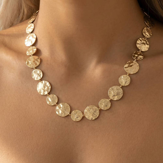 Hammered Coin Disc Station Necklace