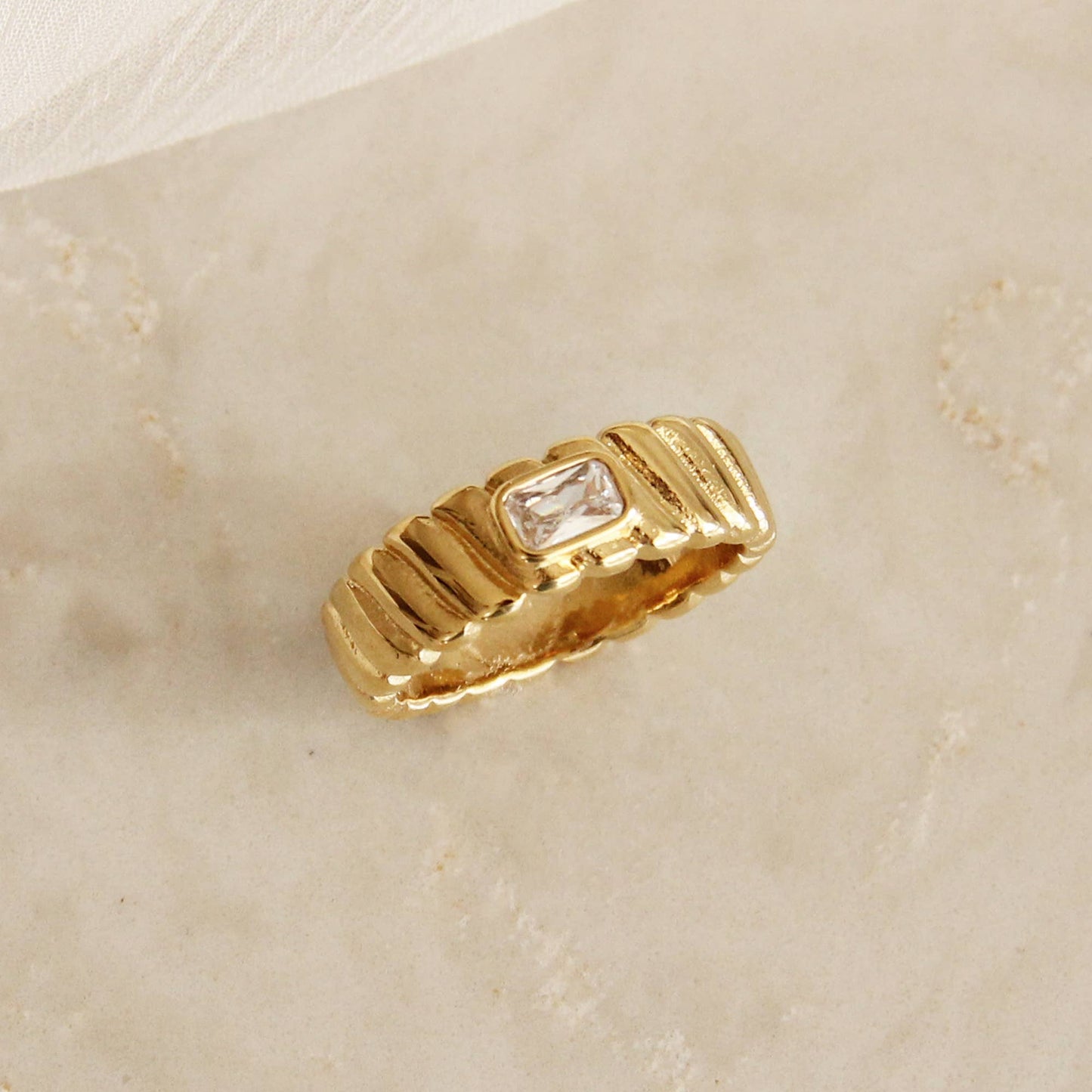 Croissant Twist CZ Cigar Band Ring