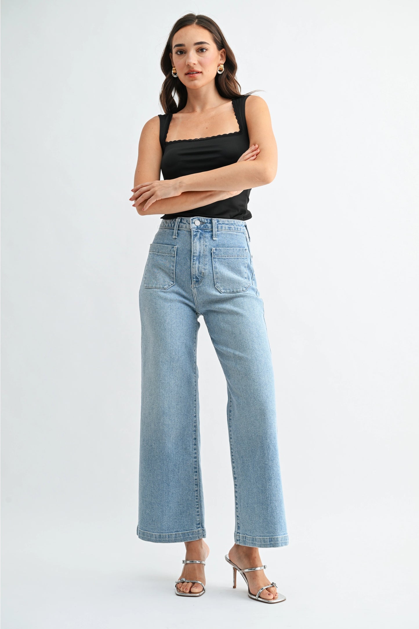 Patch Pocket Wide Leg Denim