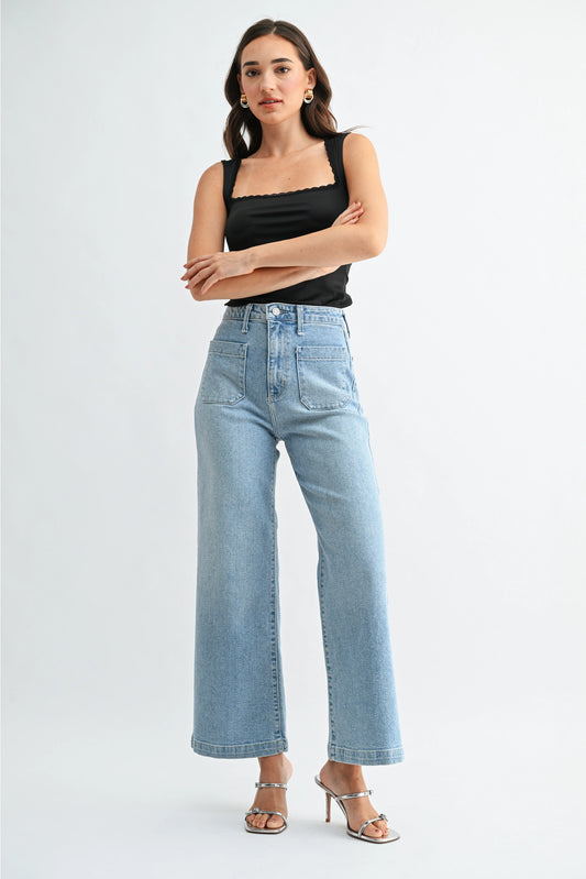 Patch Pocket Wide Leg Denim