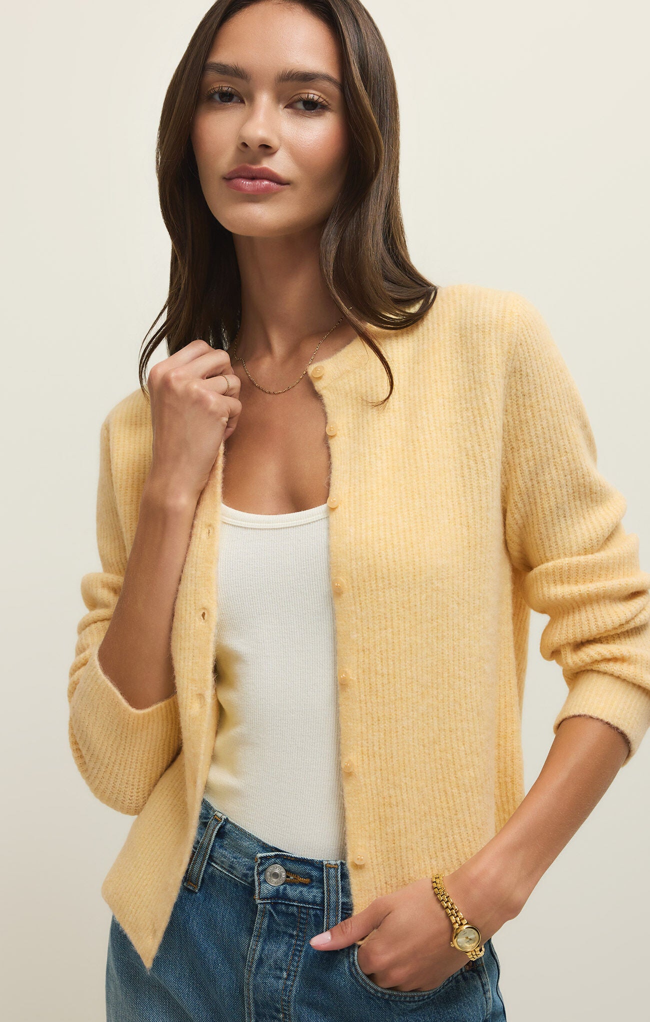 Z Supply Medina Rib Cardigan in Custard