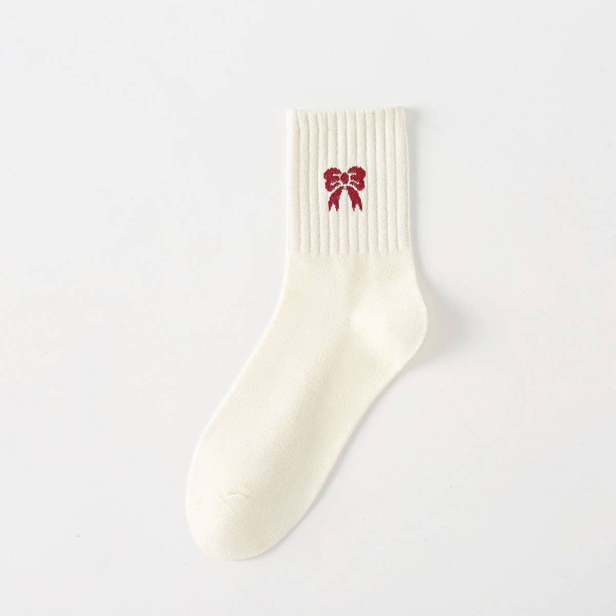 Red and White Bow Cotton Crew Socks