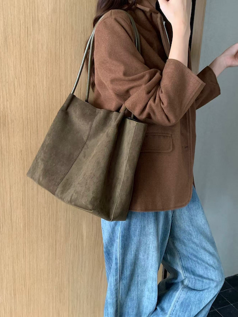 Suede-Like Leather Tote w/Cosmetic Pouch