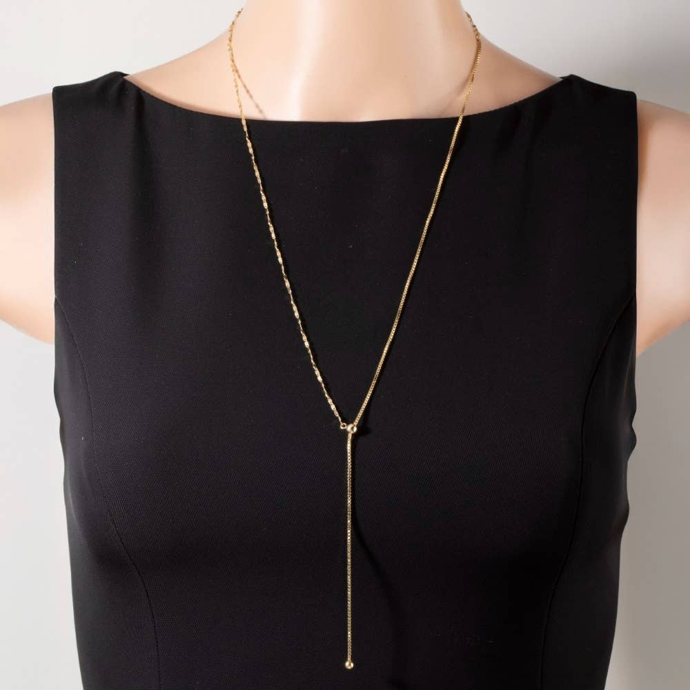 Flat Sequin Chain Ball-End Lariat Necklace