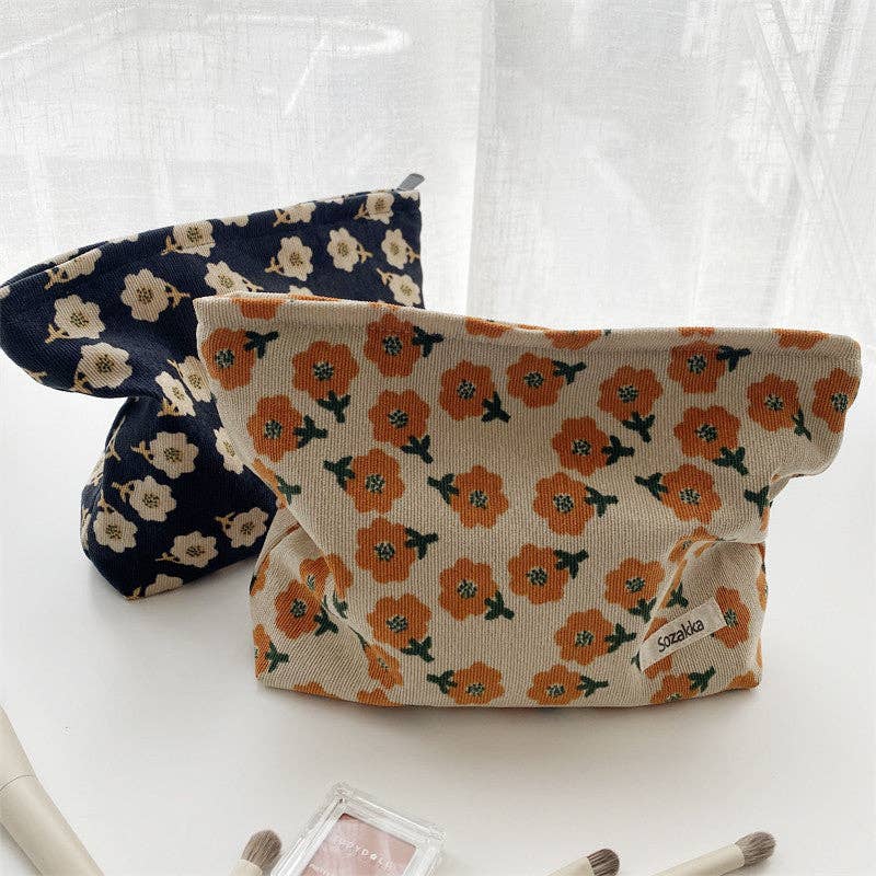 Corduroy Flower Make Up Bag