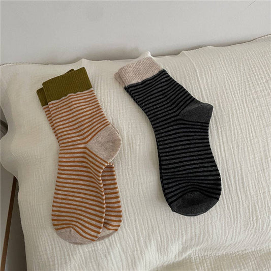 Contrast Striped Slouch Crew Socks