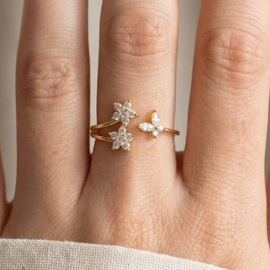 Flower And Butterfly Ring