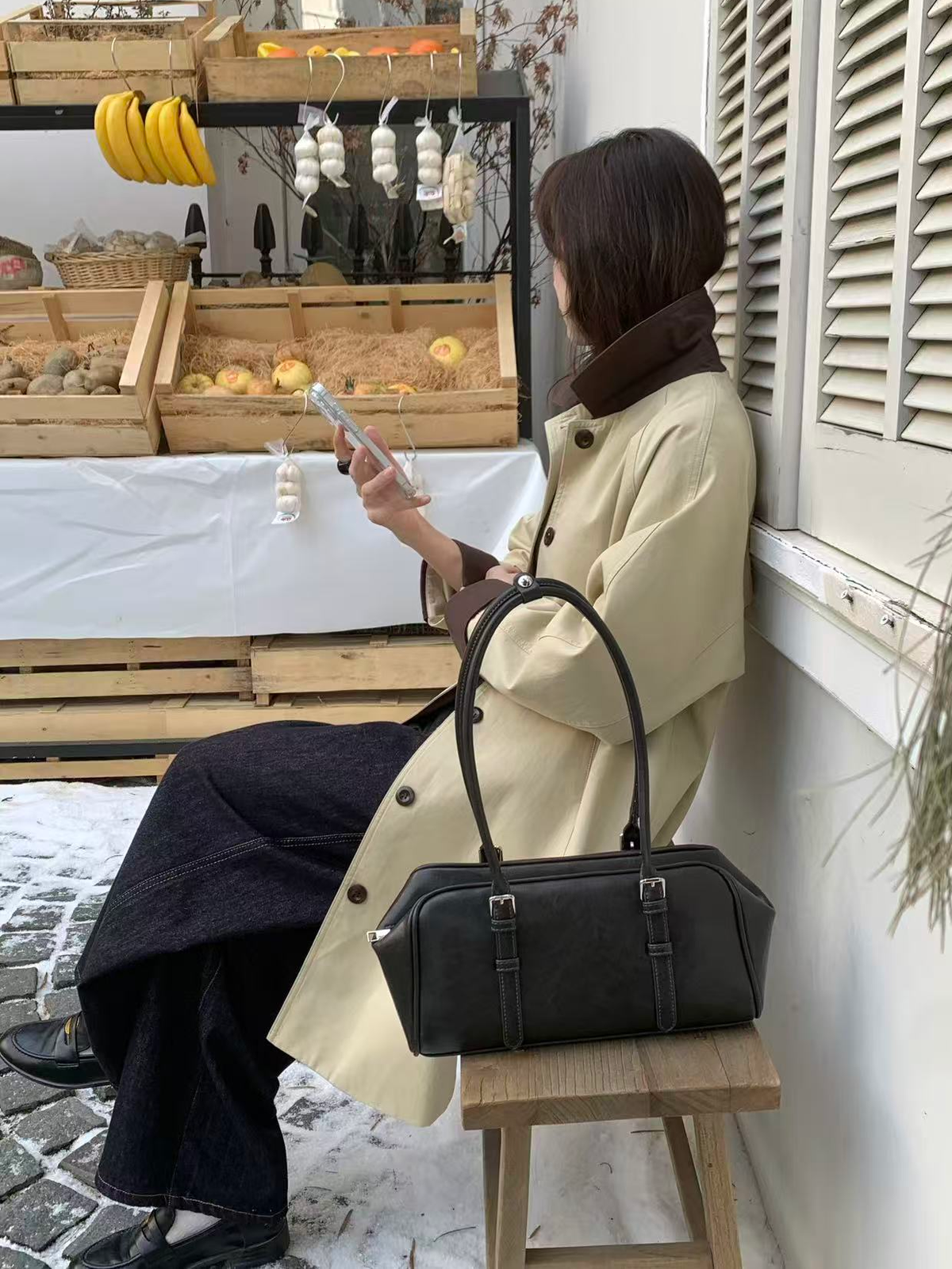 Microfiber Leather Baguette Bag