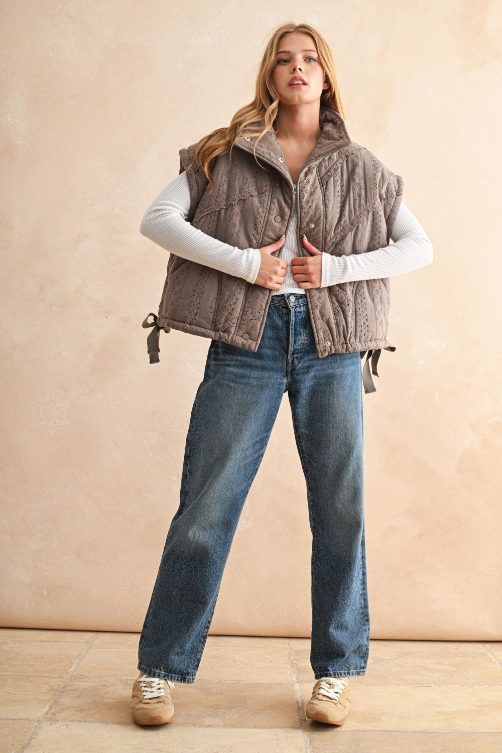 Lace Trim Crochet Vest