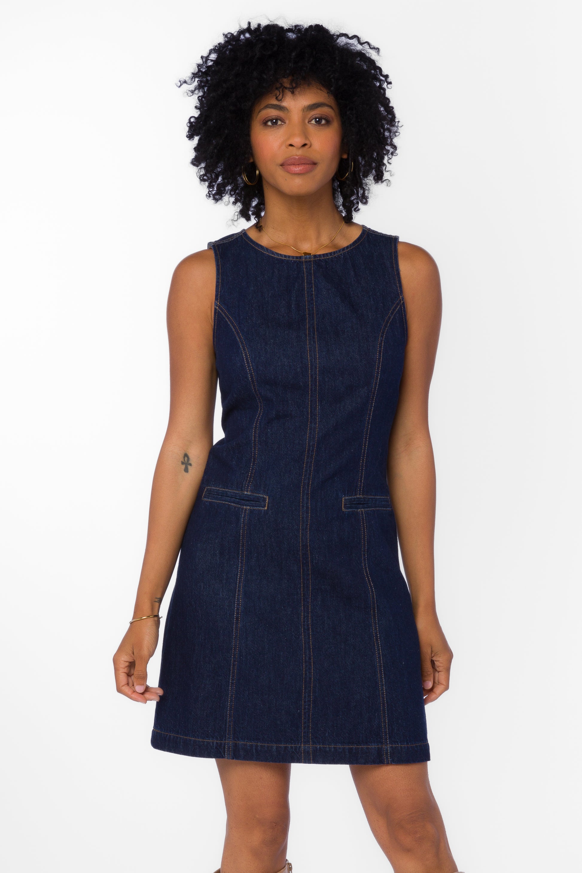 matilda denim dress Matilda Denim A-Line Midi Dress DeTHEIA
