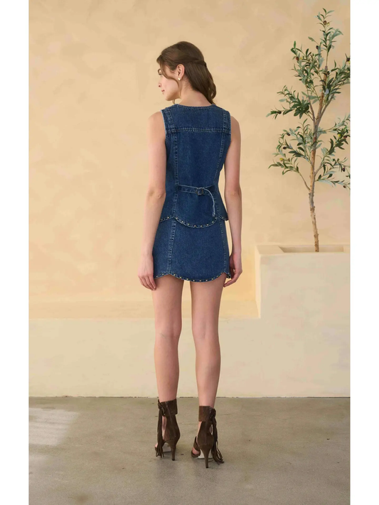 Scalloped Denim Mini Skirt