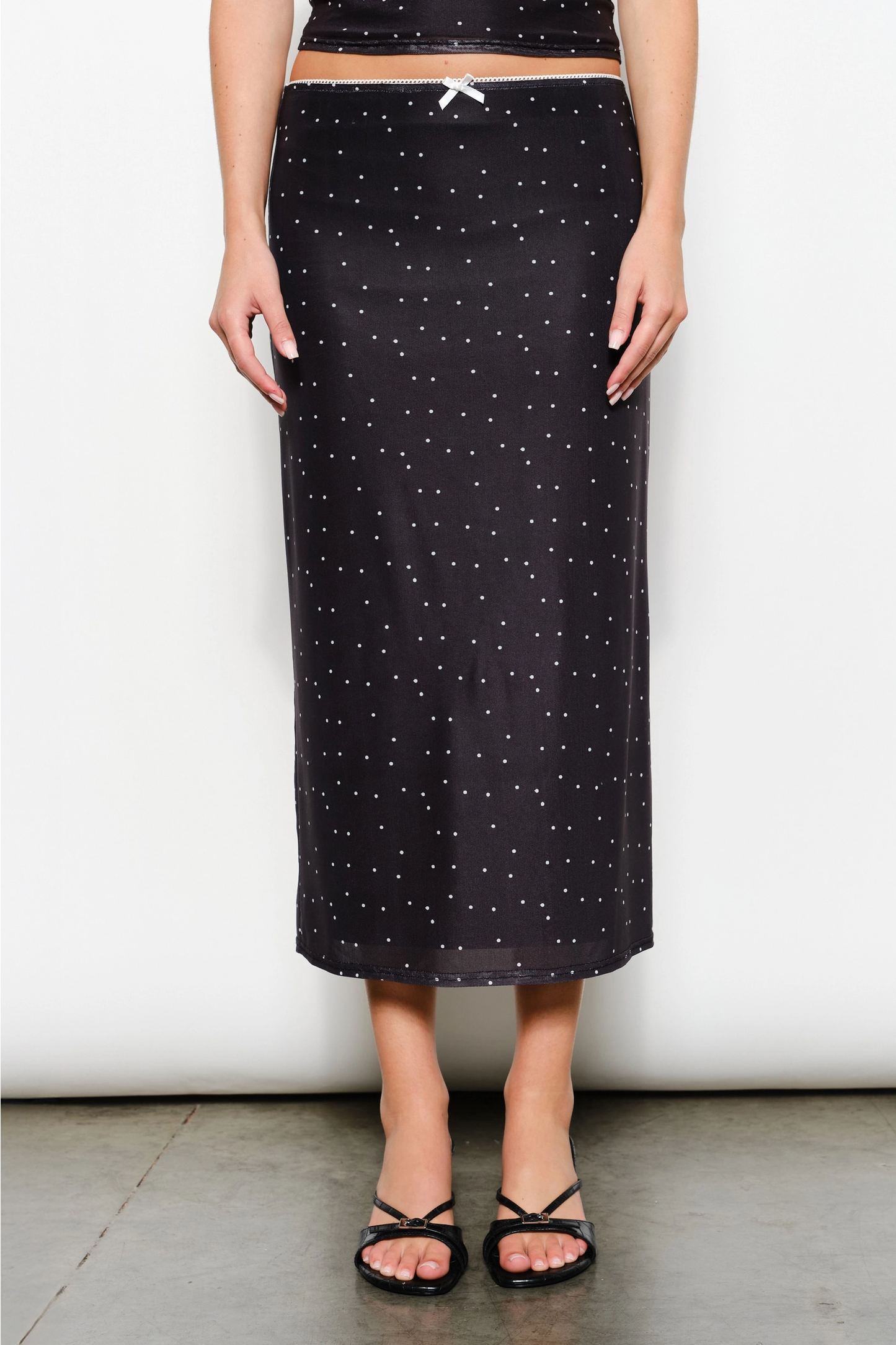 Geneva Polkadot Mesh Midi Skirt
