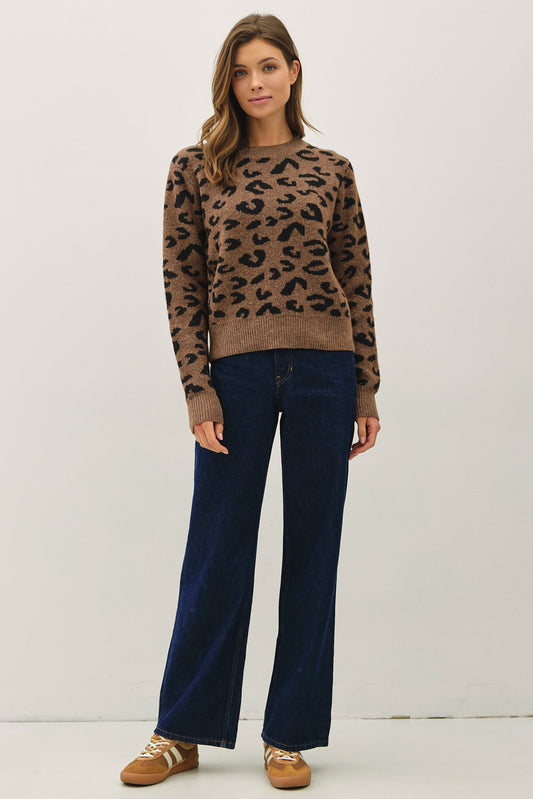 Leopard Jacquard Crewneck Sweater