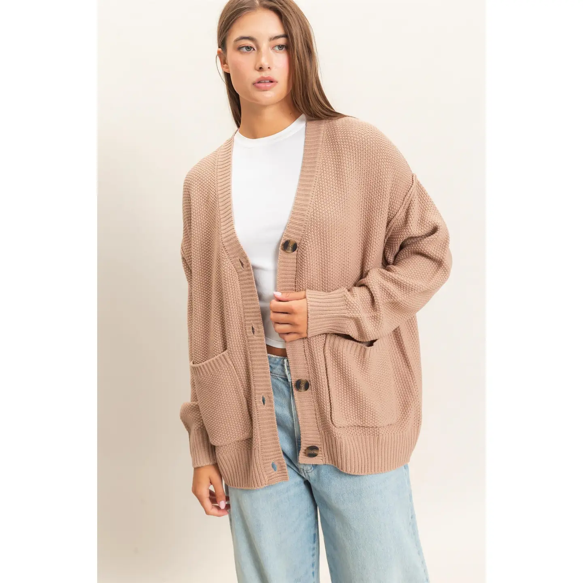 Oversized Knit Buttoned Cardigan