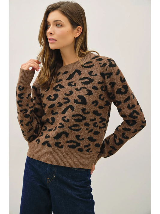 Leopard Jacquard Crewneck Sweater