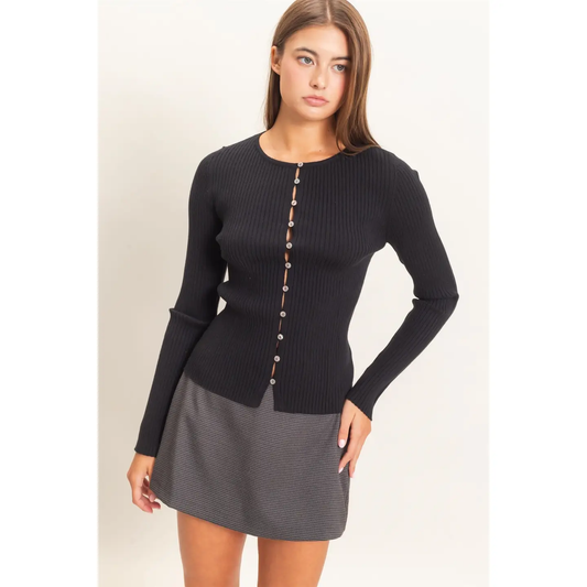 Ribbed Button Front Cardigan