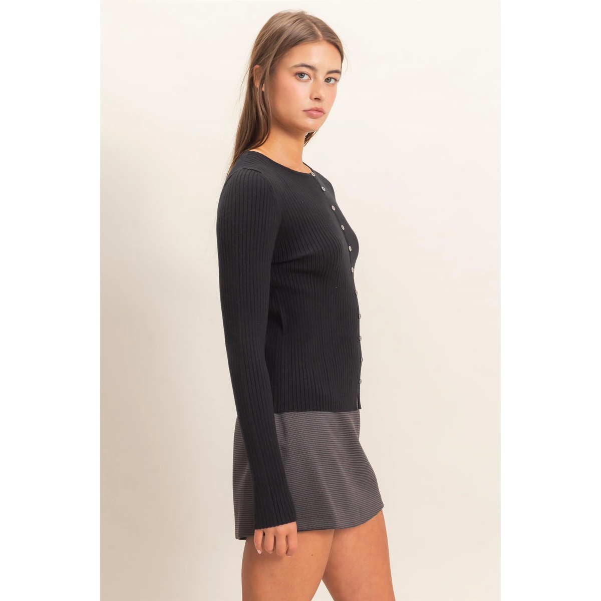 Ribbed Button Front Cardigan