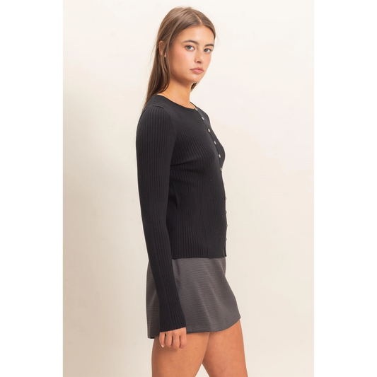 Ribbed Button Front Cardigan
