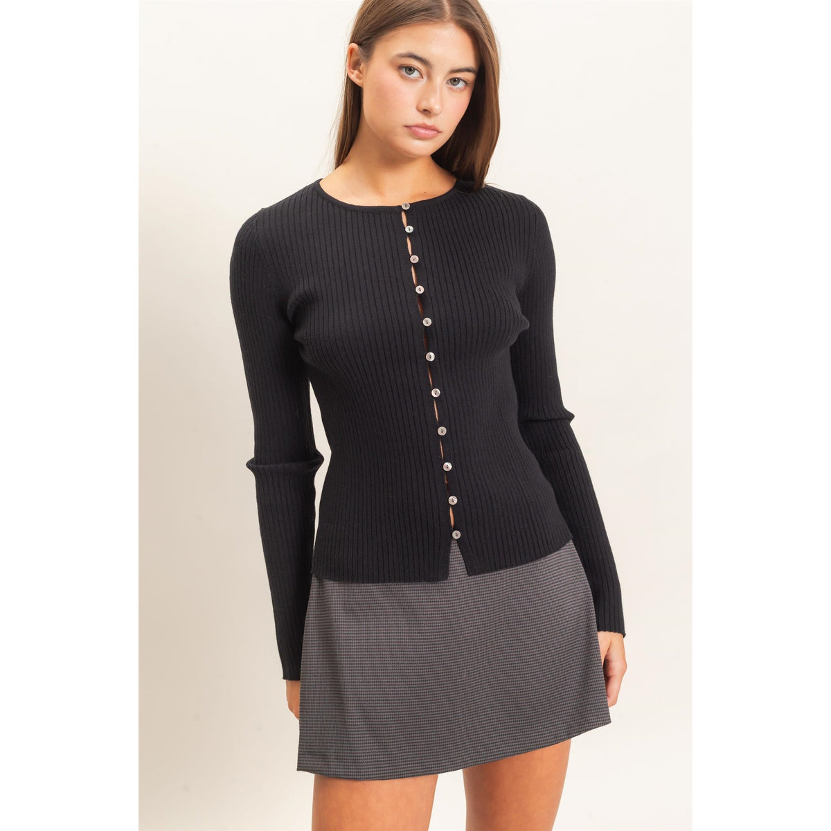 Ribbed Button Front Cardigan