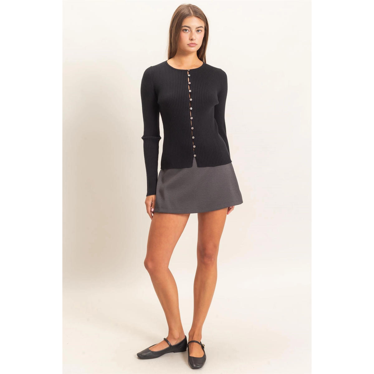 Ribbed Button Front Cardigan
