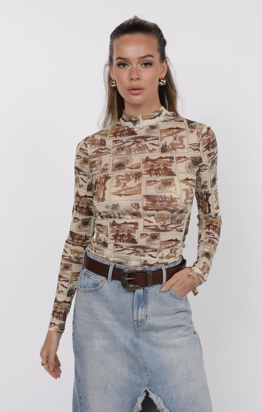 Giddy Up Long Sleeve Mesh Top