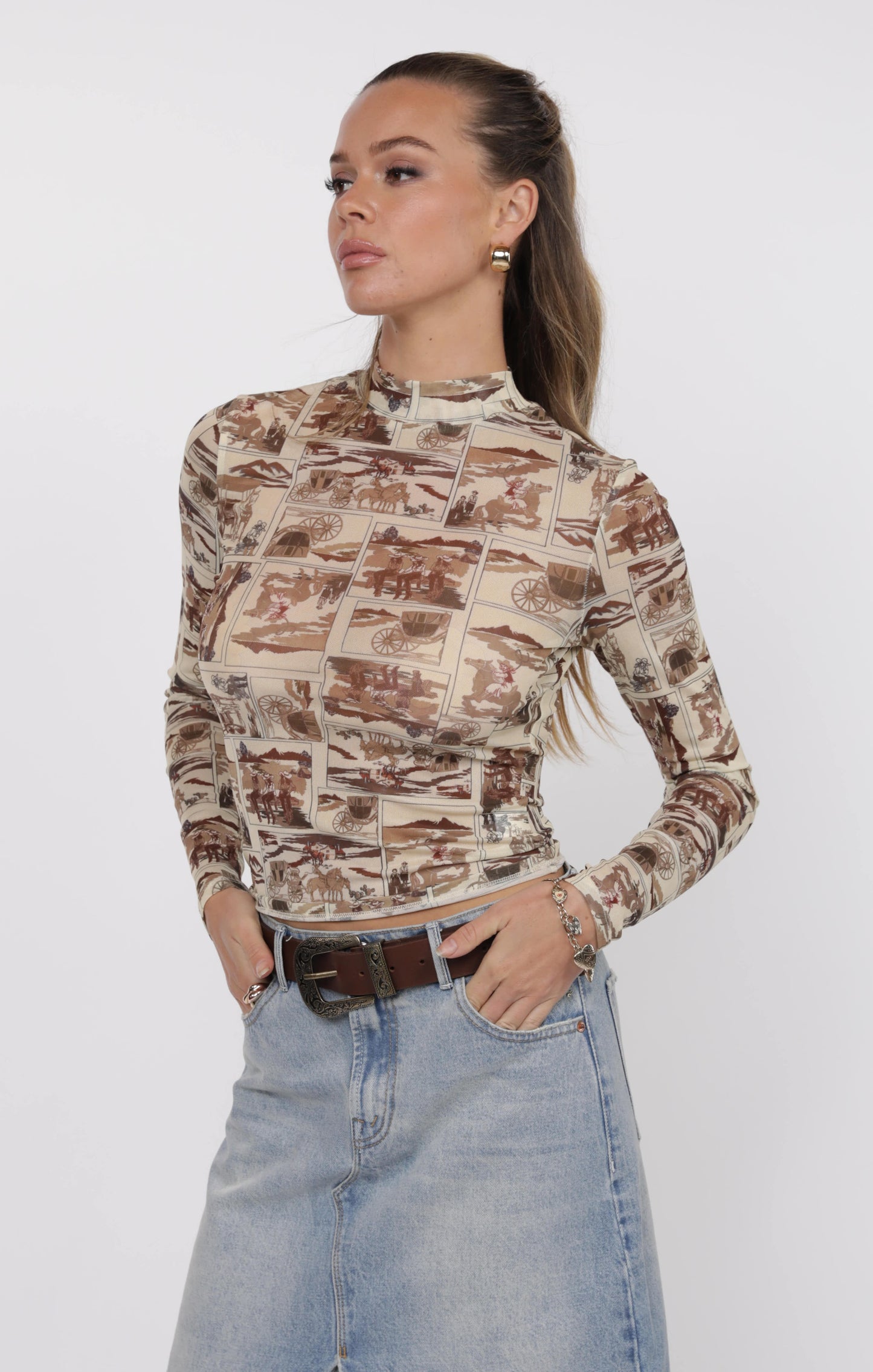 Giddy Up Long Sleeve Mesh Top