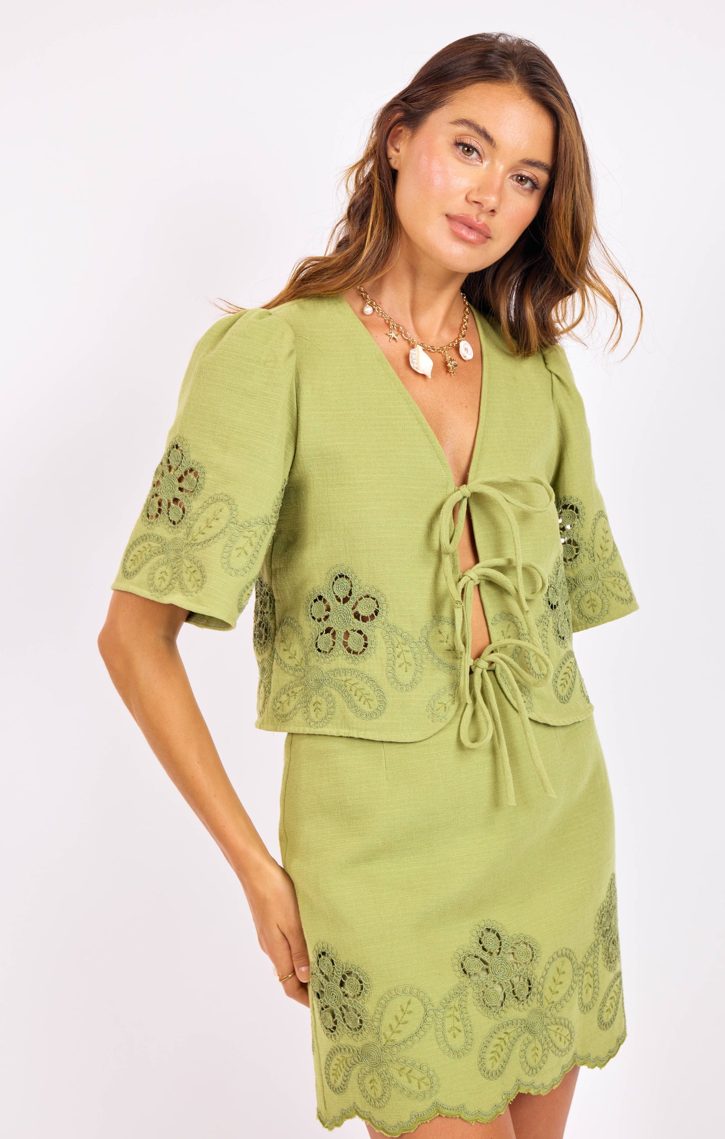 Floweret Embroidered Tie Top