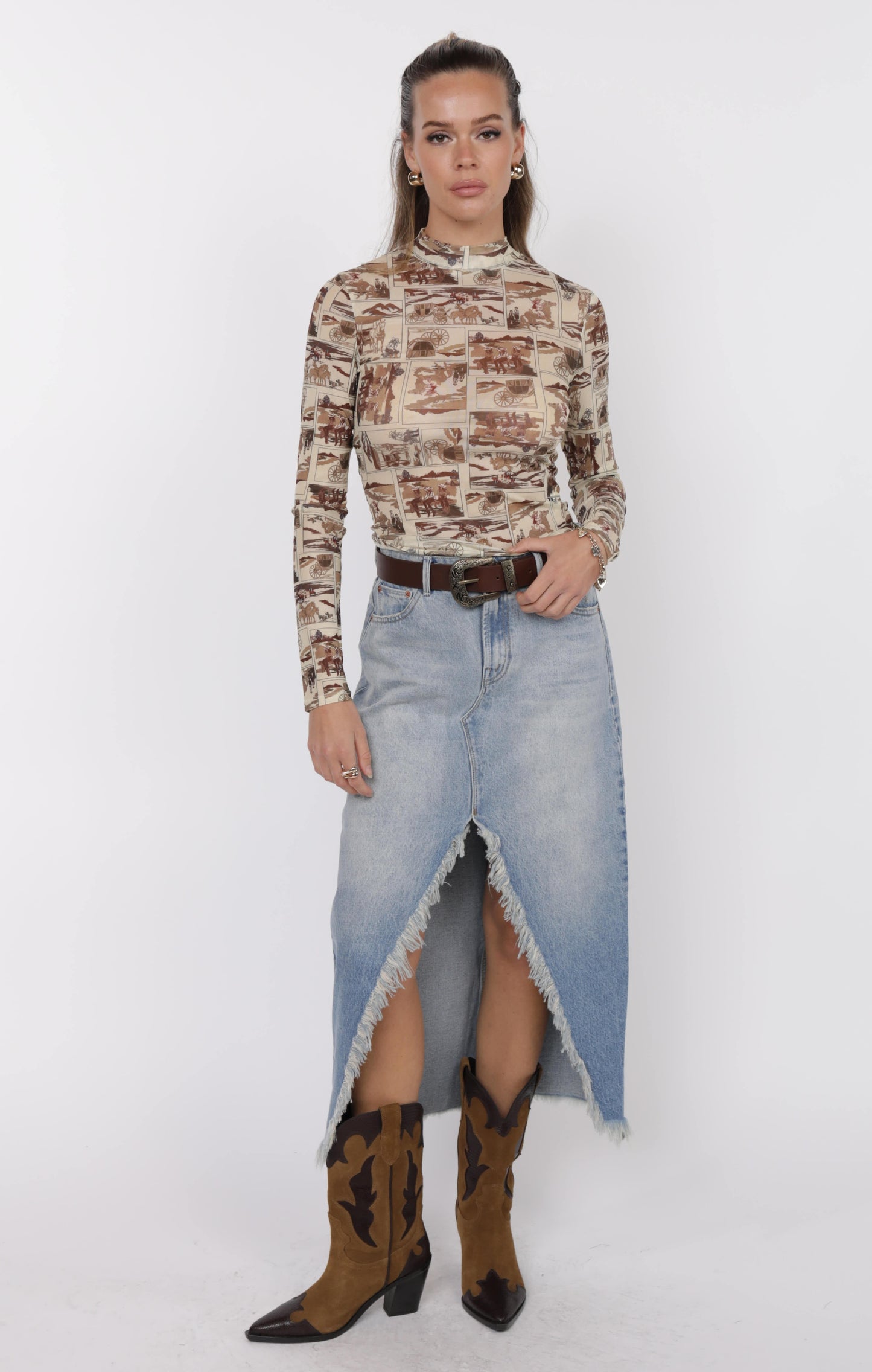 Giddy Up Long Sleeve Mesh Top