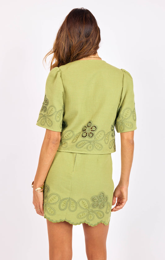 Floweret Embroidered Tie Top