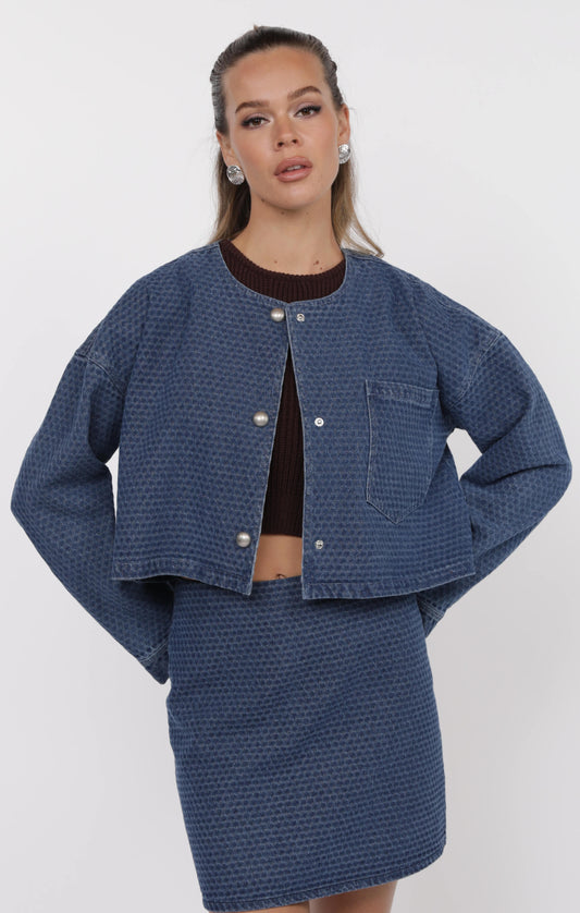 Chances Jacquard Denim Crop Jacket