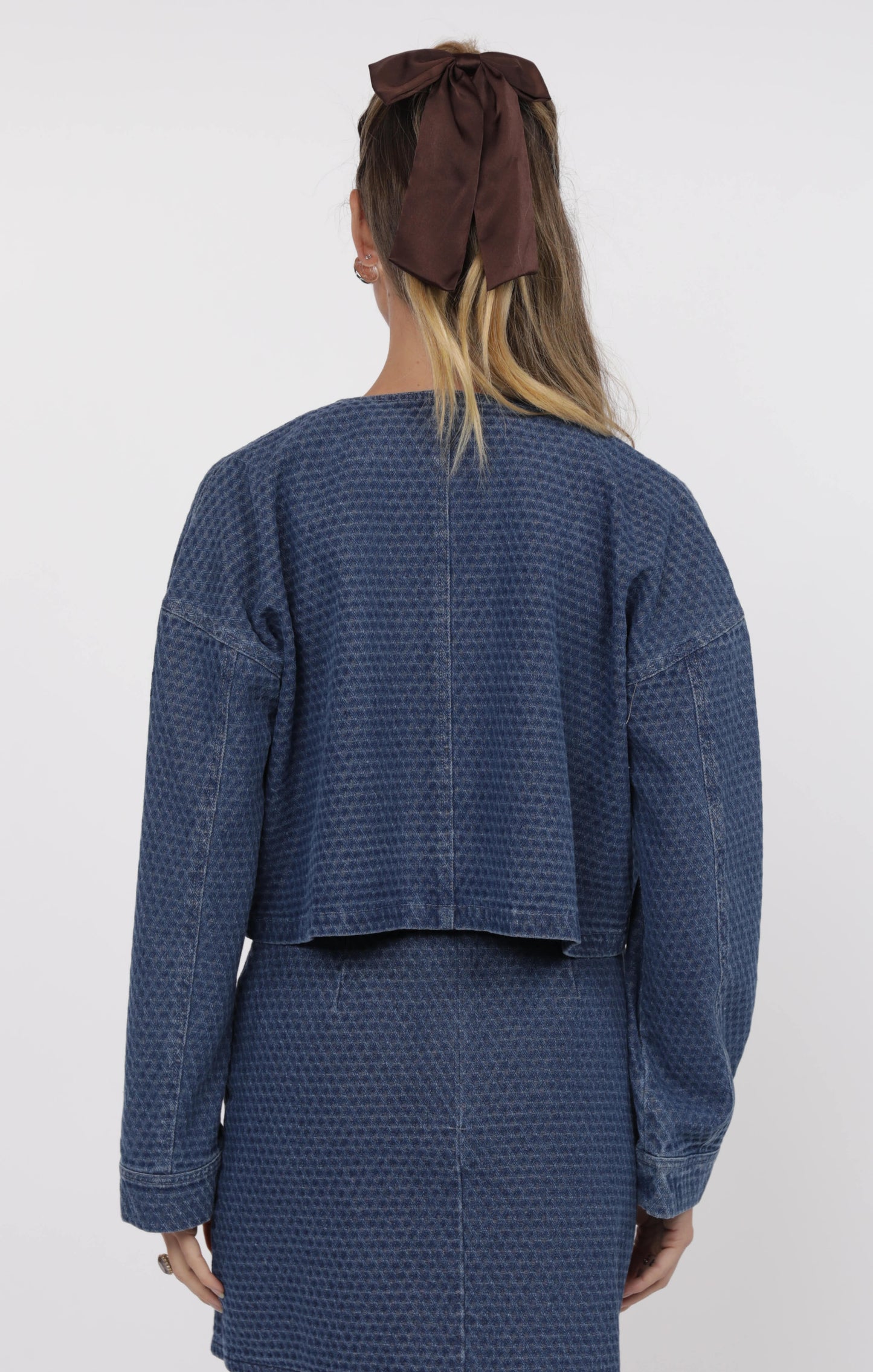 Chances Jacquard Denim Crop Jacket