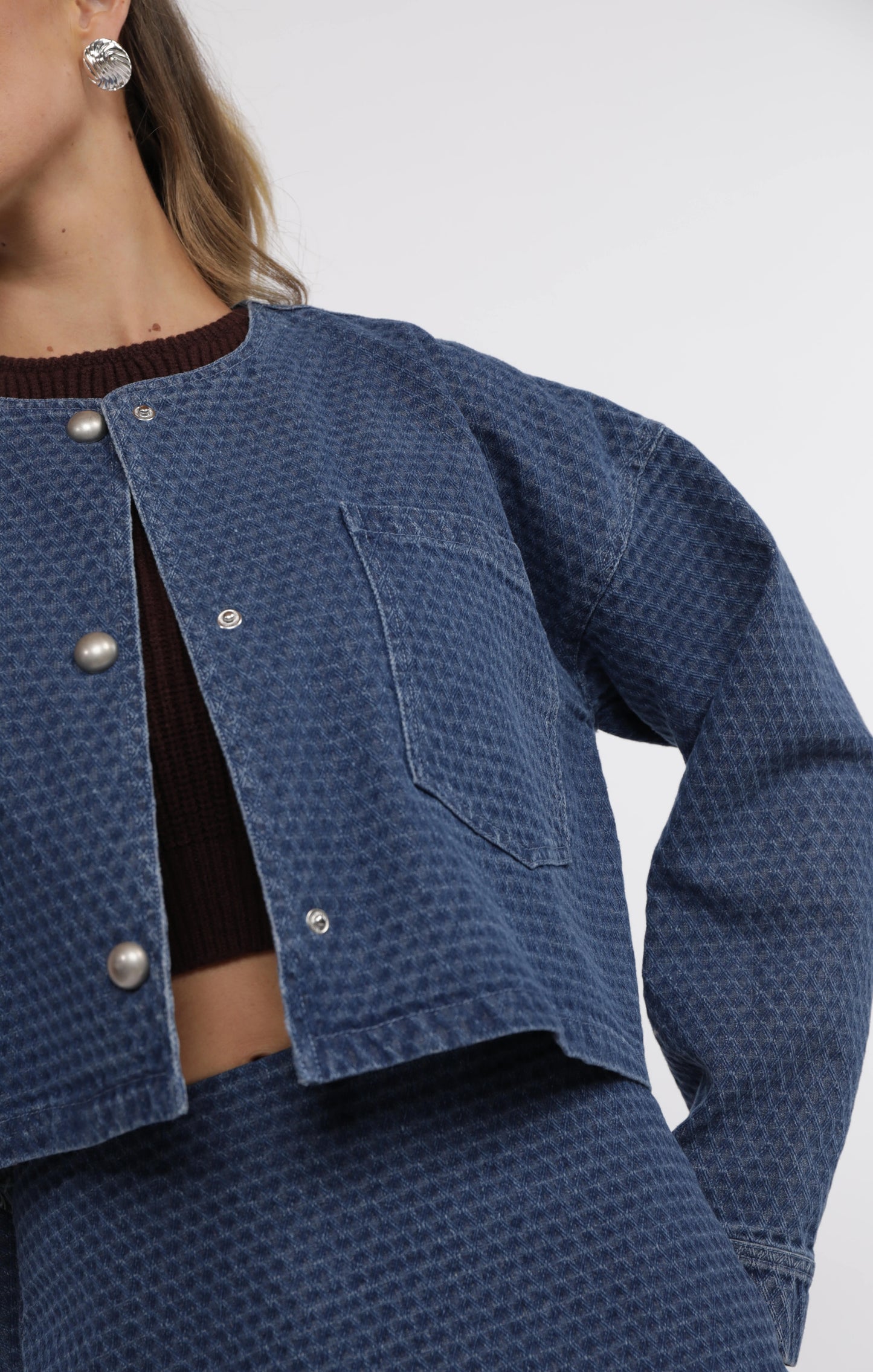 Chances Jacquard Denim Crop Jacket