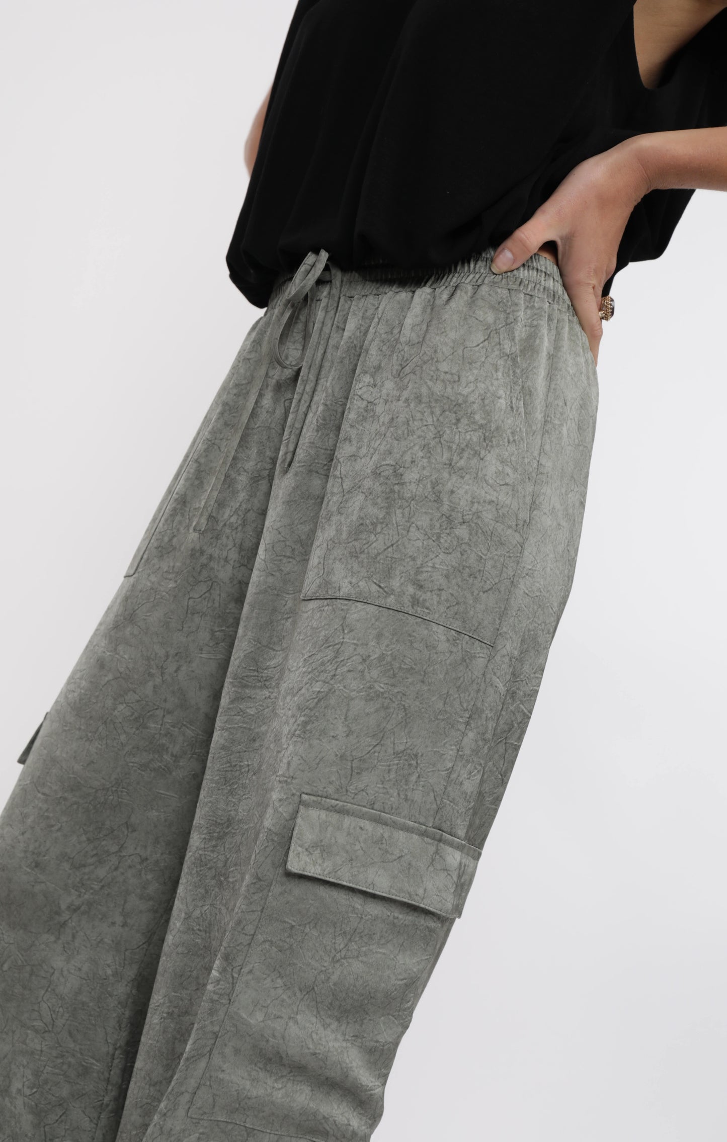 Forever Yours Crinkled Satin Cargo Pants