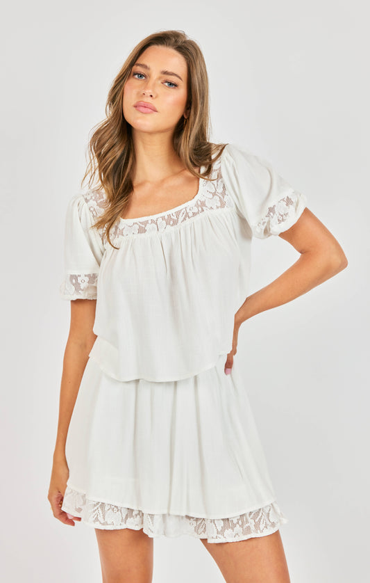 Misty Lace Layered Mini Skirt