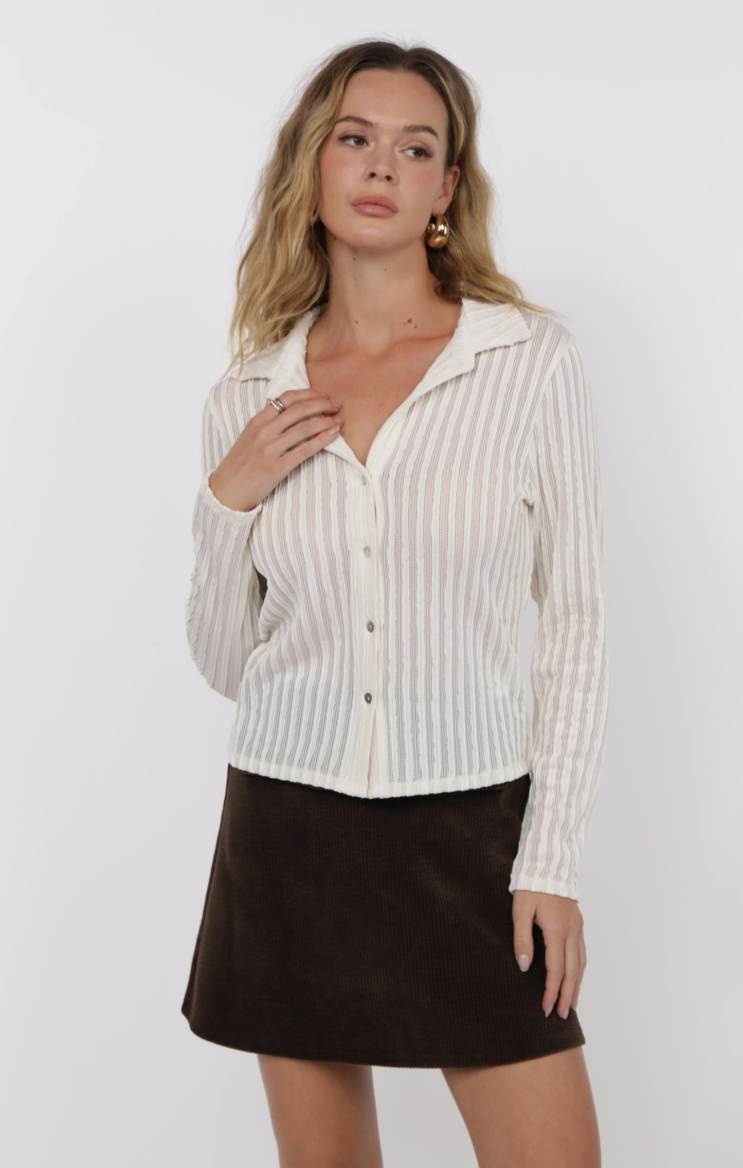 Hideaway Stripe Ruffle Lace Knit Top
