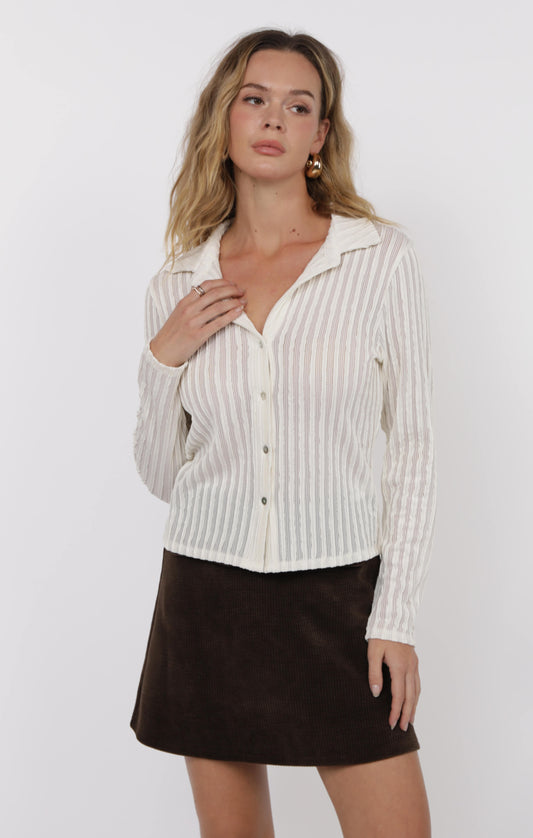 Hideaway Stripe Ruffle Lace Knit Top
