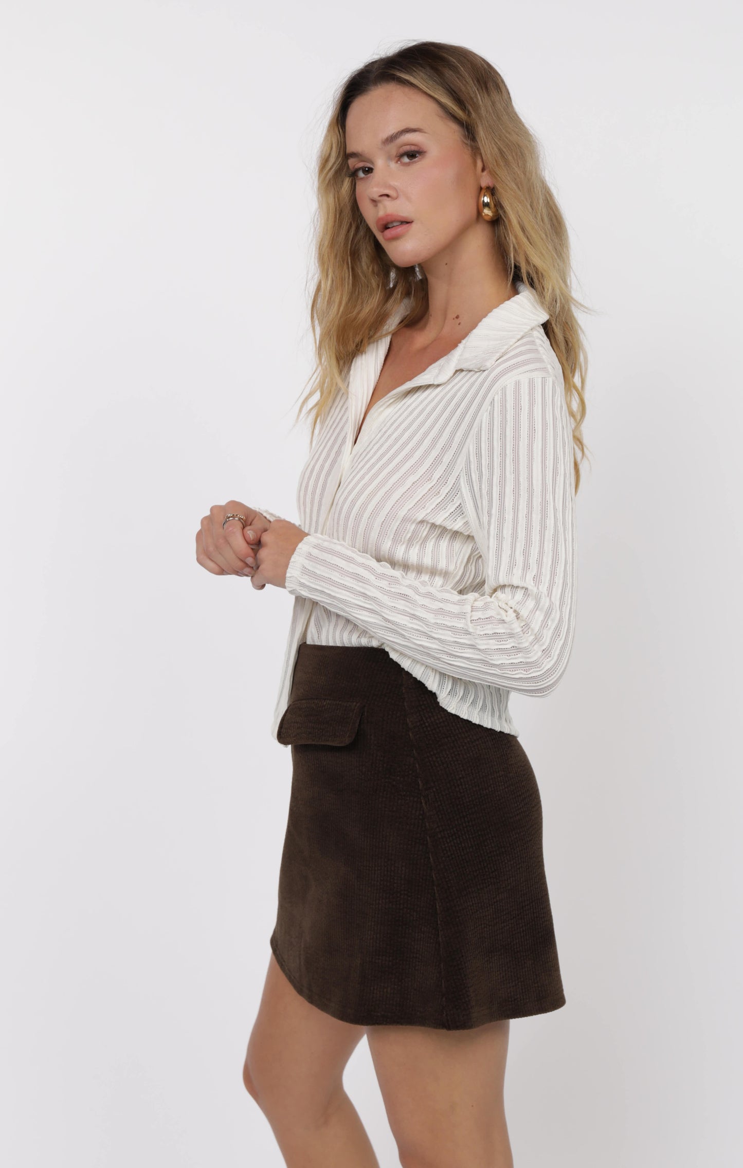 Hideaway Stripe Ruffle Lace Knit Top