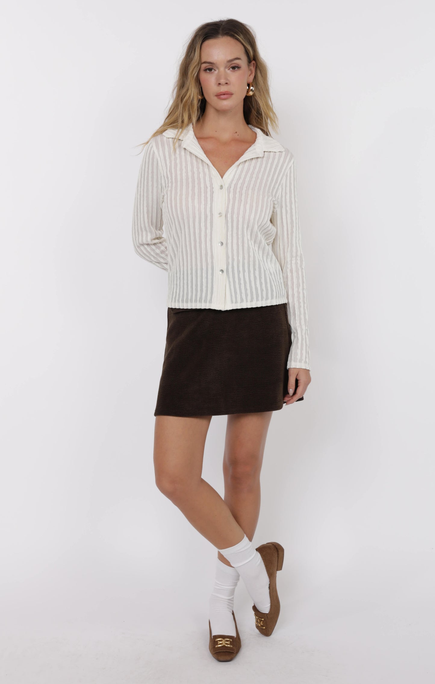 Hideaway Stripe Ruffle Lace Knit Top