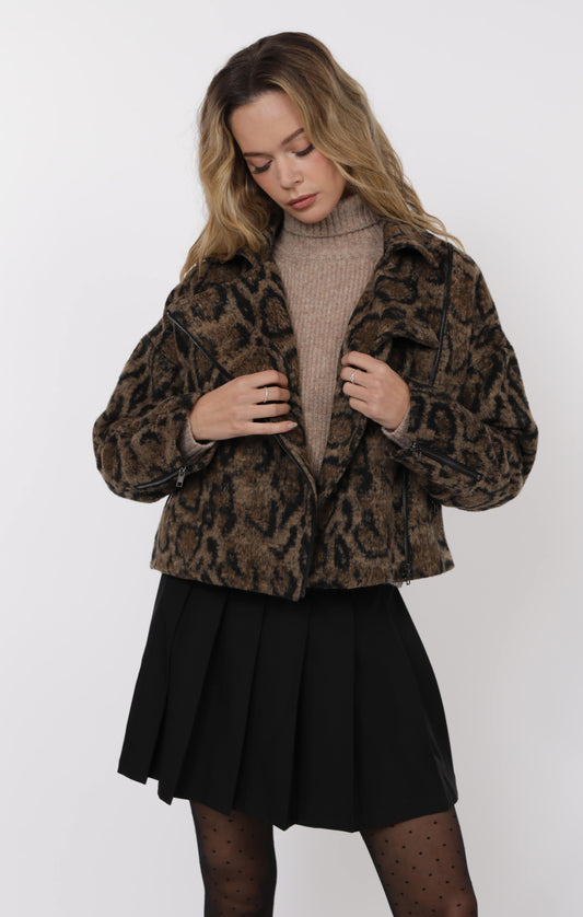 Strada Brushed Vegan Leopard Oversized Jacket